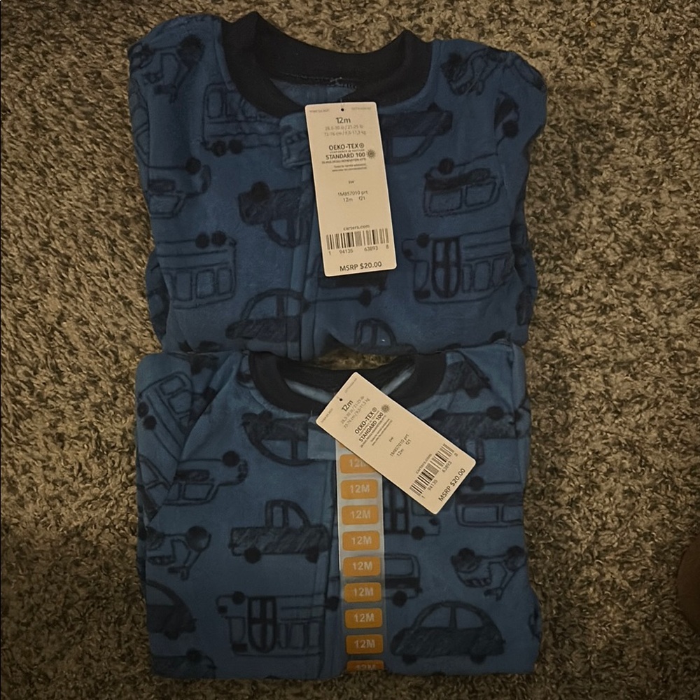 Carter's Navy and Blue Baby Onesies with Vehicle Design